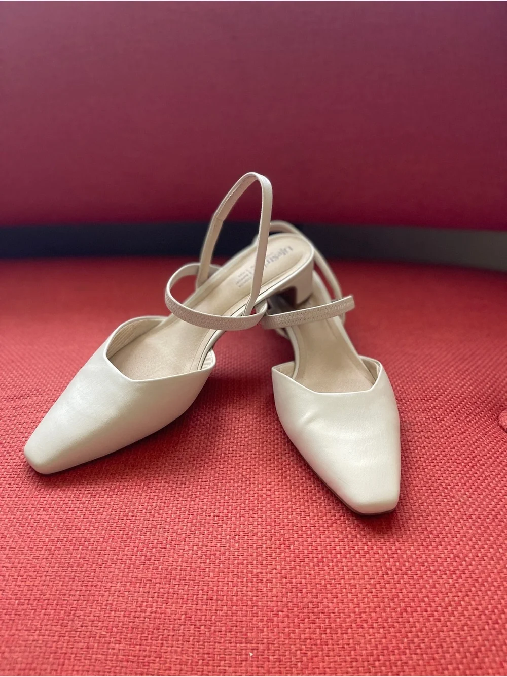 Life Stride Cream Pointed-Toe Slingback Heels